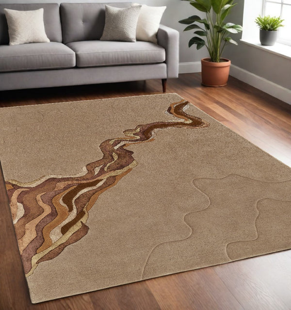 HomeRoots 5' Plush Beige and Brown Abstract Hand-Tufted Area Rug for Modern and Transitional Decor Spaces 5' X 8' 514842
