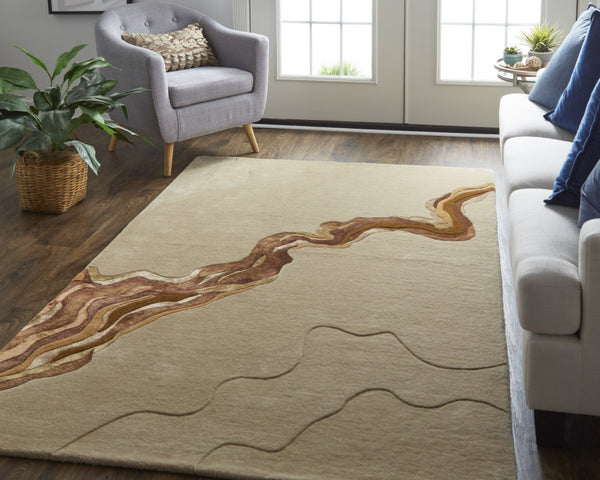 HomeRoots 5' Plush Beige and Brown Abstract Hand-Tufted Area Rug for Modern and Transitional Decor Spaces 9' X 12' 514844