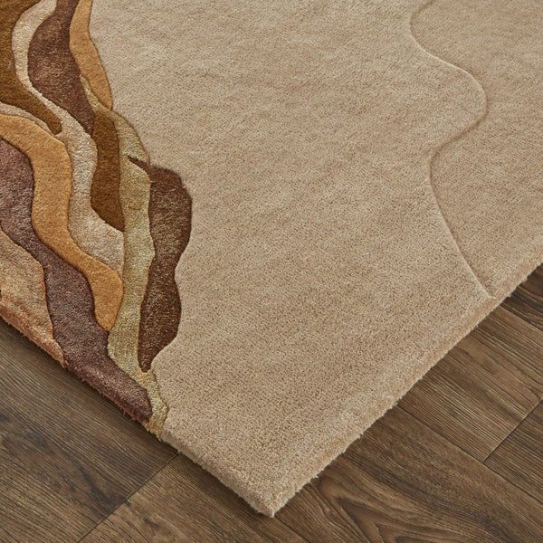 HomeRoots 5' Plush Beige and Brown Abstract Hand-Tufted Area Rug for Modern and Transitional Decor Spaces 9' X 12' 514844