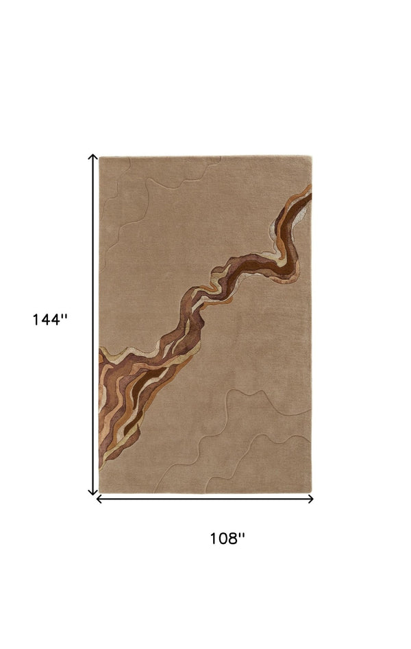 HomeRoots 5' Plush Beige and Brown Abstract Hand-Tufted Area Rug for Modern and Transitional Decor Spaces 9' X 12' 514844