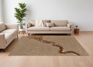 HomeRoots 5' Plush Beige and Brown Abstract Hand-Tufted Area Rug for Modern and Transitional Decor Spaces 10' X 14' 514845