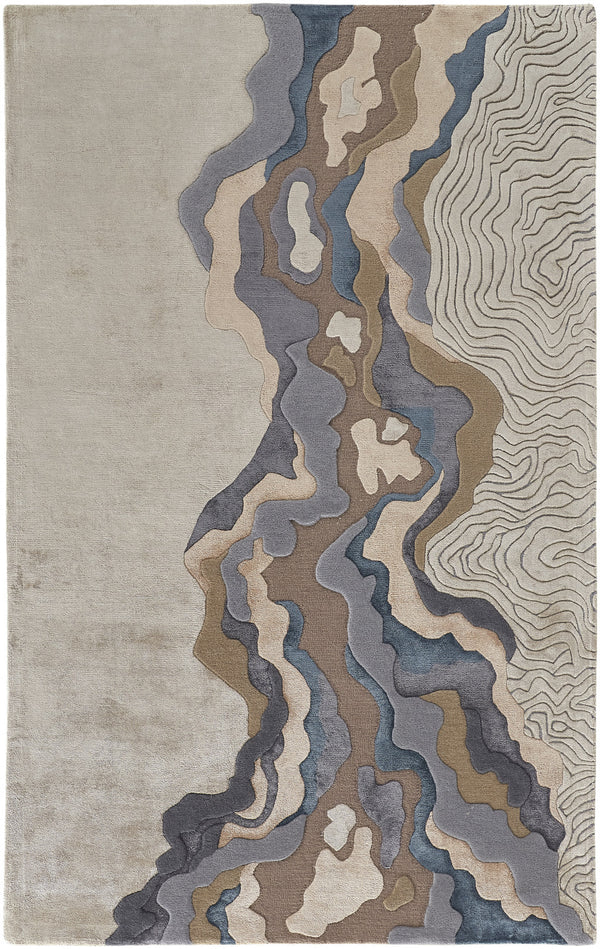 Homeroots 5' X 8' Tan And Brown Wool Abstract Hand Tufted Area Rug Tan,Brown,Blue Wool 514849