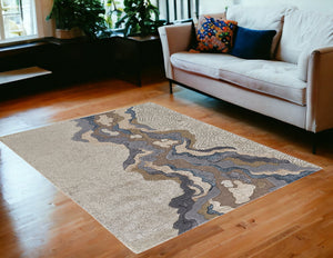 Homeroots 5' X 8' Tan And Brown Wool Abstract Hand Tufted Area Rug Tan,Brown,Blue Wool 514849
