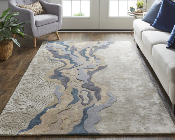 Homeroots 5' X 8' Tan And Brown Wool Abstract Hand Tufted Area Rug Tan,Brown,Blue Wool 514849