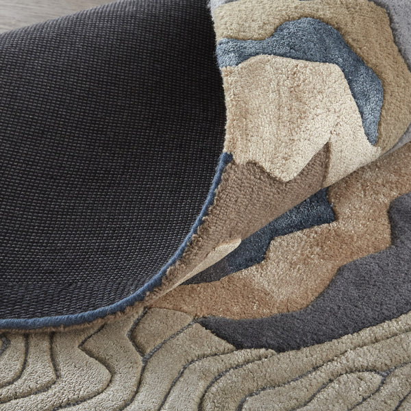 Homeroots 5' X 8' Tan And Brown Wool Abstract Hand Tufted Area Rug Tan,Brown,Blue Wool 514849