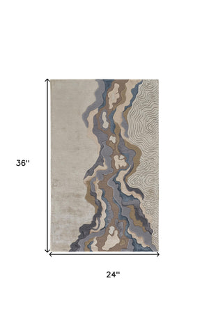 Homeroots 2' X 3' Tan And Brown Wool Abstract Hand Tufted Area Rug Tan,Brown,Blue Wool 514854
