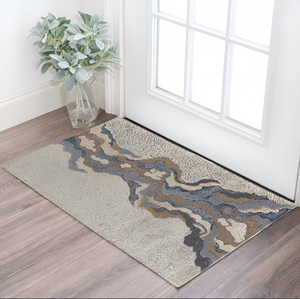 Homeroots 2' X 3' Tan And Brown Wool Abstract Hand Tufted Area Rug Tan,Brown,Blue Wool 514854
