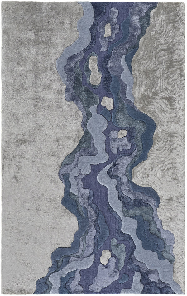 Homeroots 8' X 10' Blue And Gray Wool Abstract Hand Tufted Area Rug Ivor,Gray,Blue Wool 514857