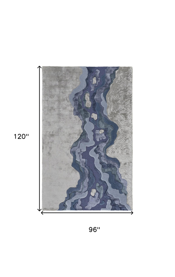 Homeroots 8' X 10' Blue And Gray Wool Abstract Hand Tufted Area Rug Ivor,Gray,Blue Wool 514857