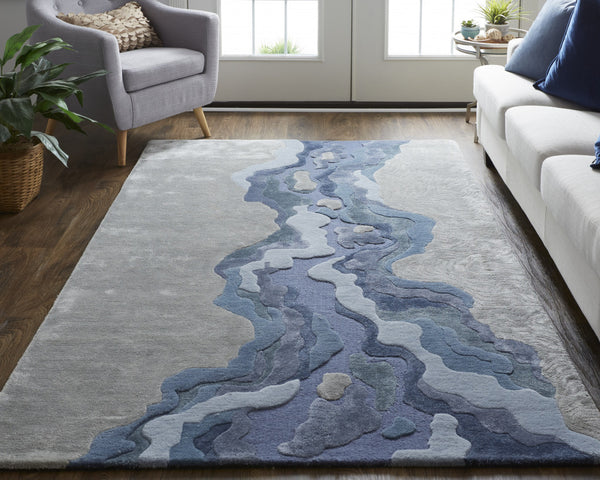 Homeroots 8' X 10' Blue And Gray Wool Abstract Hand Tufted Area Rug Ivor,Gray,Blue Wool 514857