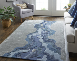 Homeroots 8' X 10' Blue And Gray Wool Abstract Hand Tufted Area Rug Ivor,Gray,Blue Wool 514857