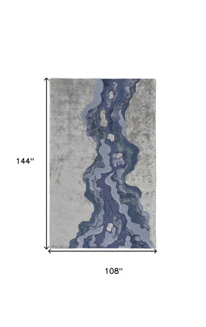 Homeroots 9' X 12' Blue And Gray Wool Abstract Hand Tufted Area Rug Ivor,Gray,Blue Wool 514858
