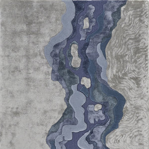 Homeroots 2' X 3' Blue And Gray Wool Abstract Hand Tufted Area Rug Ivor,Gray,Blue Wool 514861