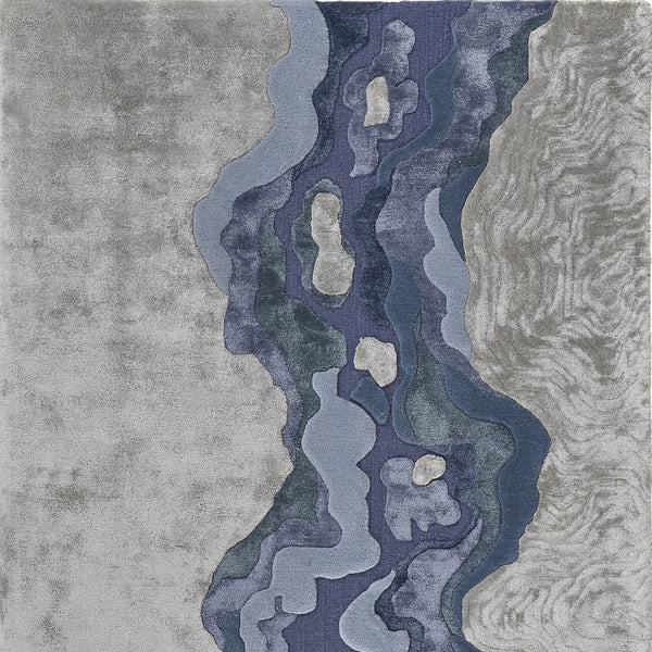 Homeroots 2' X 3' Blue And Gray Wool Abstract Hand Tufted Area Rug Ivor,Gray,Blue Wool 514861