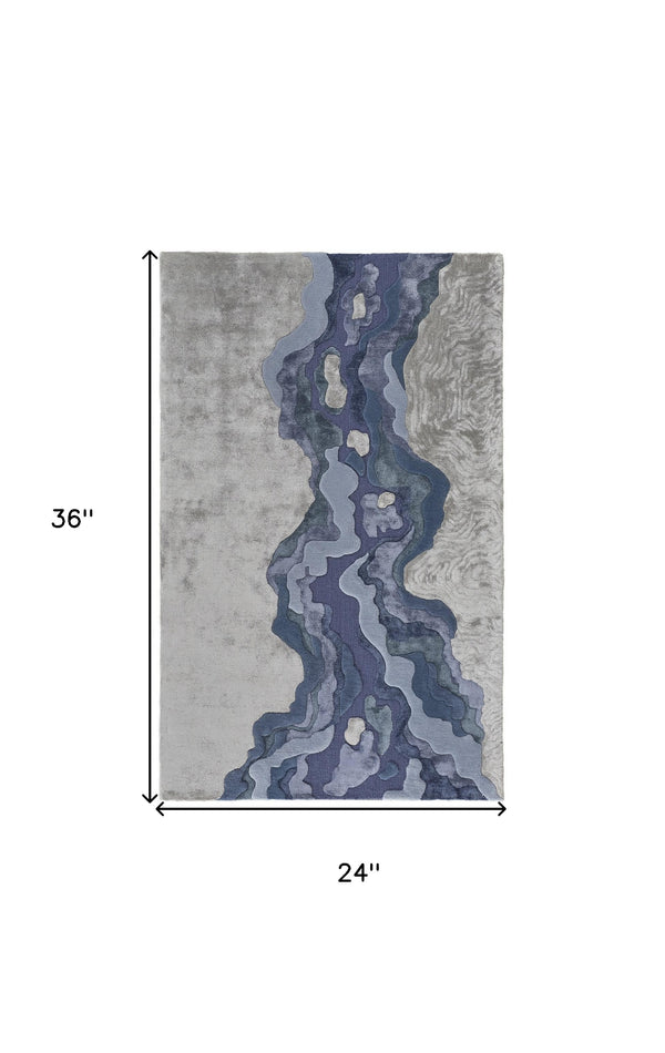 Homeroots 2' X 3' Blue And Gray Wool Abstract Hand Tufted Area Rug Ivor,Gray,Blue Wool 514861