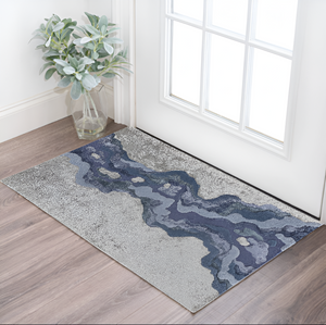 Homeroots 2' X 3' Blue And Gray Wool Abstract Hand Tufted Area Rug Ivor,Gray,Blue Wool 514861