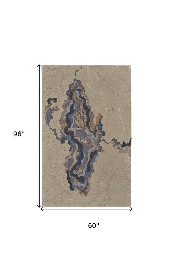 Homeroots 5' X 8' Tan And Brown Wool Abstract Hand Tufted Area Rug  Wool 514863