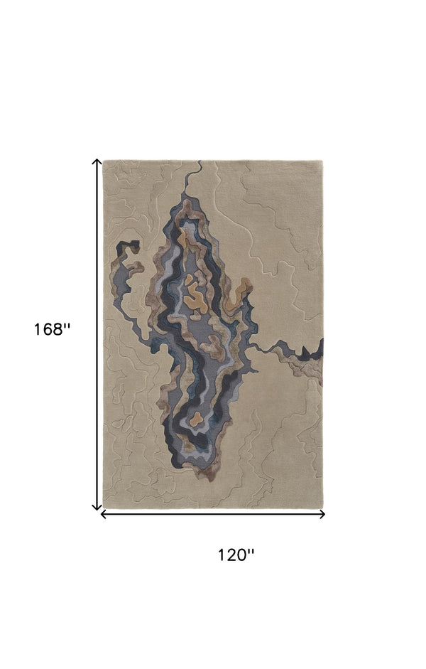 Homeroots 10' X 14' Tan And Brown Wool Abstract Hand Tufted Area Rug  Wool 514866