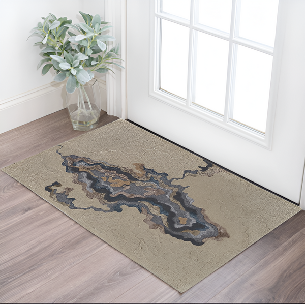 Homeroots 2' X 3' Tan And Brown Wool Abstract Hand Tufted Area Rug  Wool 514868