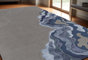 HomeRoots 5' Plush Hand-Tufted Wool Area Rug with Abstract Blue and Gray Design for Modern Home Decor 5' X 8' 514870