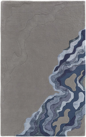 HomeRoots 5' Plush Hand-Tufted Wool Area Rug with Abstract Blue and Gray Design for Modern Home Decor 10' X 14' 514873