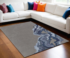 HomeRoots 5' Plush Hand-Tufted Wool Area Rug with Abstract Blue and Gray Design for Modern Home Decor 10' X 14' 514873