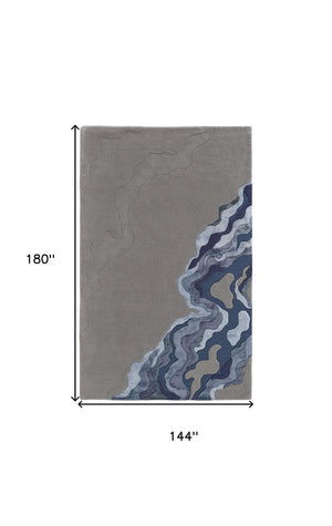 HomeRoots 5' Plush Hand-Tufted Wool Area Rug with Abstract Blue and Gray Design for Modern Home Decor 12' X 15' 514874