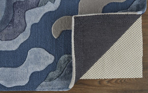 HomeRoots 5' Plush Hand-Tufted Wool Area Rug with Abstract Blue and Gray Design for Modern Home Decor 12' X 15' 514874