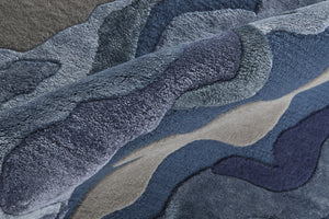 HomeRoots 5' Plush Hand-Tufted Wool Area Rug with Abstract Blue and Gray Design for Modern Home Decor 12' X 15' 514874