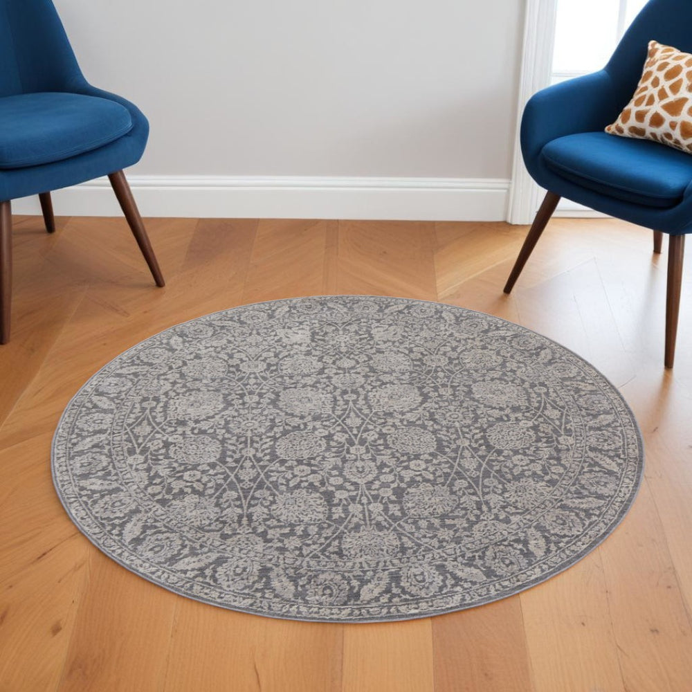 HomeRoots 6' Elegant Taupe and Ivory Floral Area Rug - Perfect for Living Rooms, Bedrooms, and Entryways 6' Round 514879