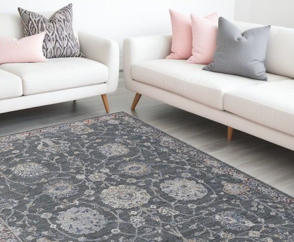 HomeRoots 8' Gray and Ivory Floral Area Rug - Timeless Elegance for Living Rooms, Bedrooms, and More! 8' X 10' Rectangle 514880