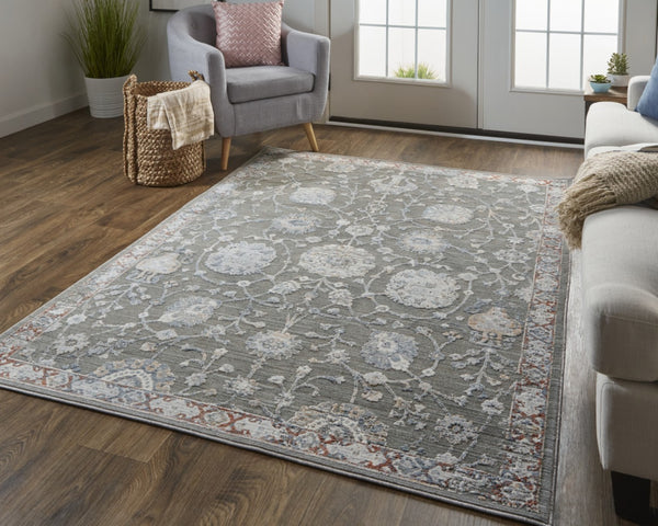 HomeRoots 8' Gray and Ivory Floral Area Rug - Timeless Elegance for Living Rooms, Bedrooms, and More! 8' X 10' Rectangle 514880
