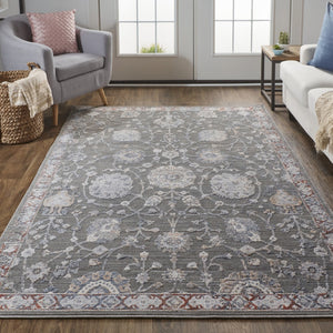 HomeRoots 8' Gray and Ivory Floral Area Rug - Timeless Elegance for Living Rooms, Bedrooms, and More! 8' X 10' Rectangle 514880