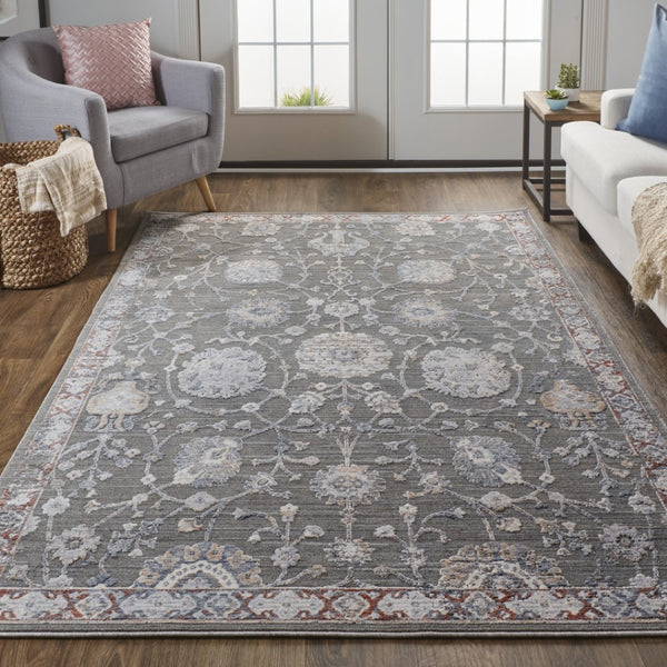 HomeRoots 8' Gray and Ivory Floral Area Rug - Timeless Elegance for Living Rooms, Bedrooms, and More! 8' X 10' Rectangle 514880