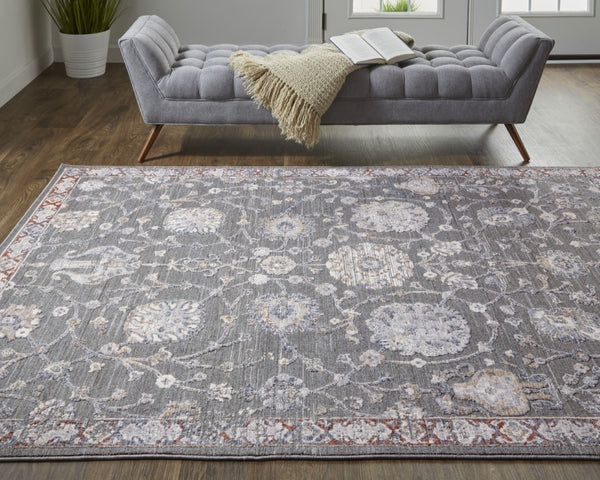 HomeRoots 8' Gray and Ivory Floral Area Rug - Timeless Elegance for Living Rooms, Bedrooms, and More! 8' X 10' Rectangle 514880