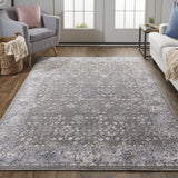 Homeroots 8' X 10' Taupe And Ivory Floral Power Loom Area Rug Taupe,Gray,Orange Polyester 514884