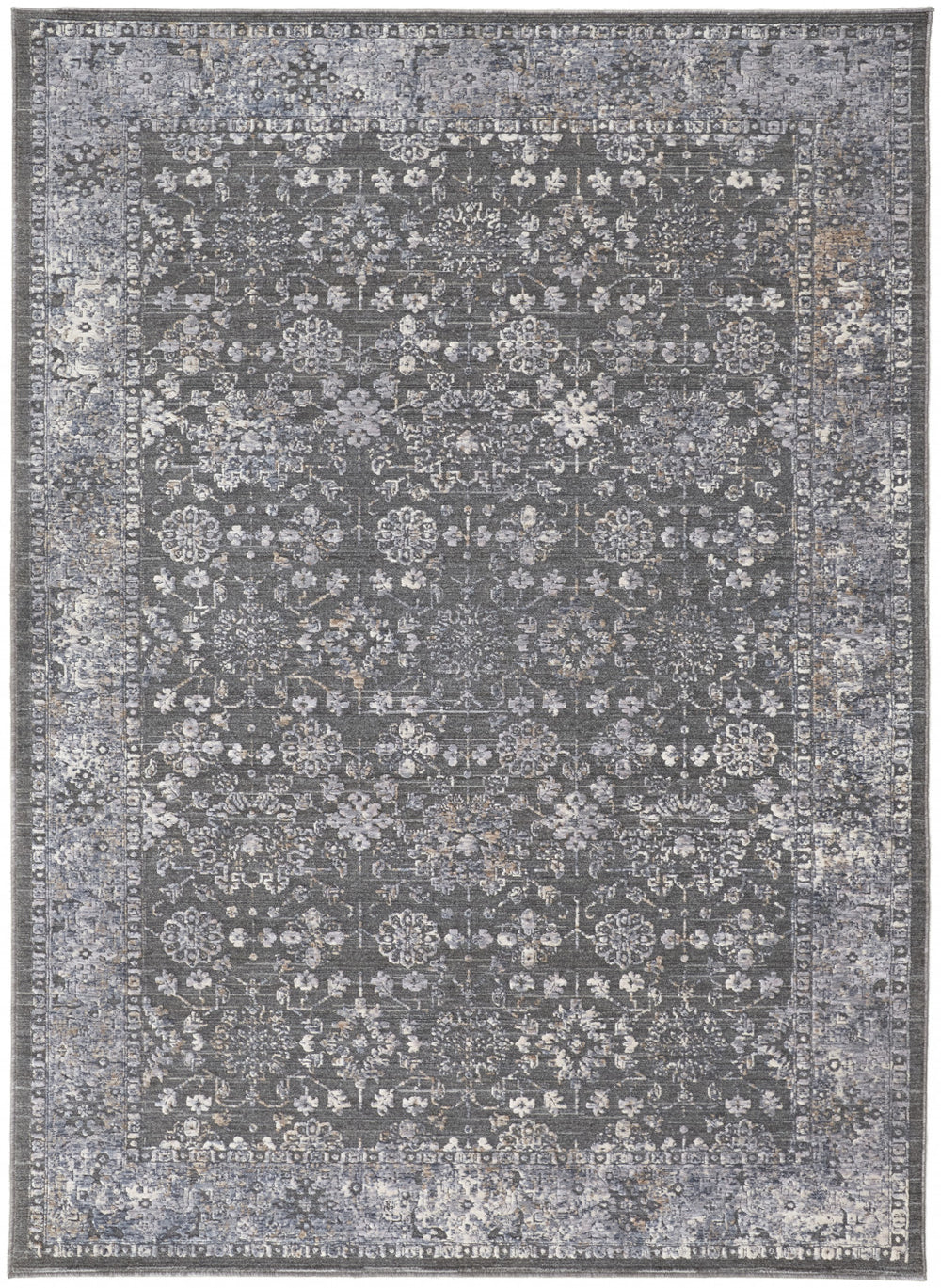 Homeroots 9' X 13' Taupe And Ivory Floral Power Loom Area Rug Taupe,Gray,Orange Polyester 514885
