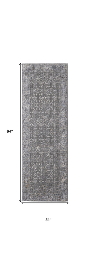 Homeroots 8' Runner Taupe And Ivory Floral Power Loom Runner Rug Taupe,Gray,Orange Polyester 514886