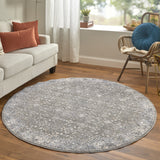 Homeroots 6' Taupe And Ivory Round Floral Power Loom Area Rug Taupe,Gray,Orange Polyester 514887