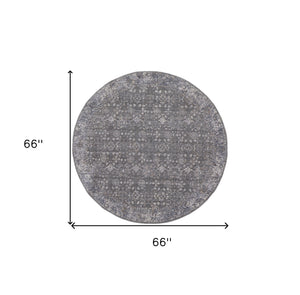 Homeroots 6' Taupe And Ivory Round Floral Power Loom Area Rug Taupe,Gray,Orange Polyester 514887