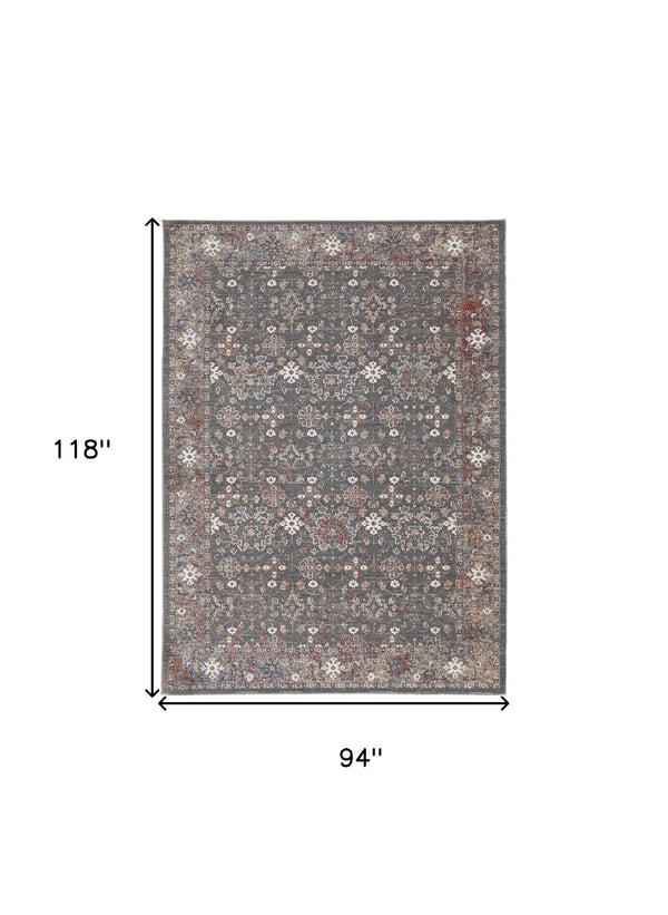 Homeroots 8' X 10' Gray And Ivory Floral Power Loom Area Rug Gray,Pink,Red Polyester 514888