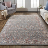 Homeroots 8' X 10' Gray And Ivory Floral Power Loom Area Rug Gray,Pink,Red Polyester 514888