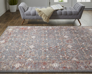 Homeroots 8' X 10' Gray And Ivory Floral Power Loom Area Rug Gray,Pink,Red Polyester 514888