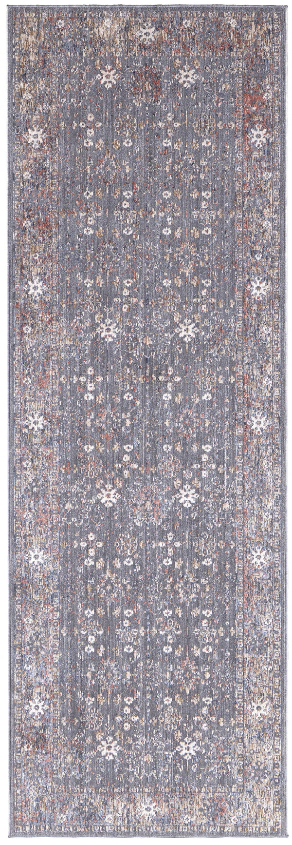 Homeroots 8' Runner Gray And Ivory Floral Power Loom Runner Rug Gray,Pink,Red Polyester 514890