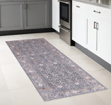 Homeroots 8' Runner Gray And Ivory Floral Power Loom Runner Rug Gray,Pink,Red Polyester 514890