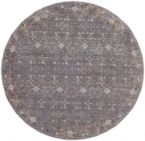 Homeroots 6' Gray And Ivory Round Floral Power Loom Area Rug Gray,Pink,Red Polyester 514891