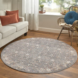 Homeroots 6' Gray And Ivory Round Floral Power Loom Area Rug Gray,Pink,Red Polyester 514891