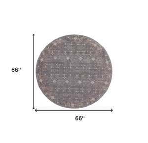 Homeroots 6' Gray And Ivory Round Floral Power Loom Area Rug Gray,Pink,Red Polyester 514891