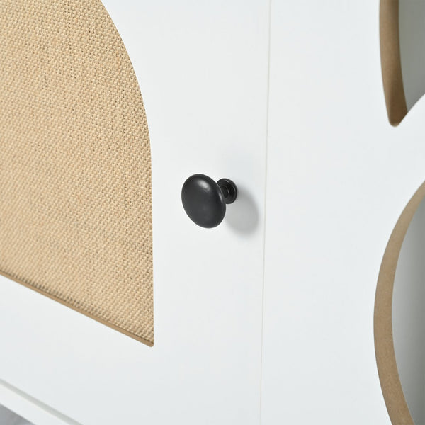 English Elm Modern Wood Cat Cabinet with Sisal Scratcher, Magnetic Litter Box Enclosure with Storage & Hooks, Cream White N843P252373C