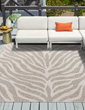 Unique Loom Outdoor Safari Tsavo Machine Made Animal Print Rug Gray, Ivory 10' 0" x 10' 0"